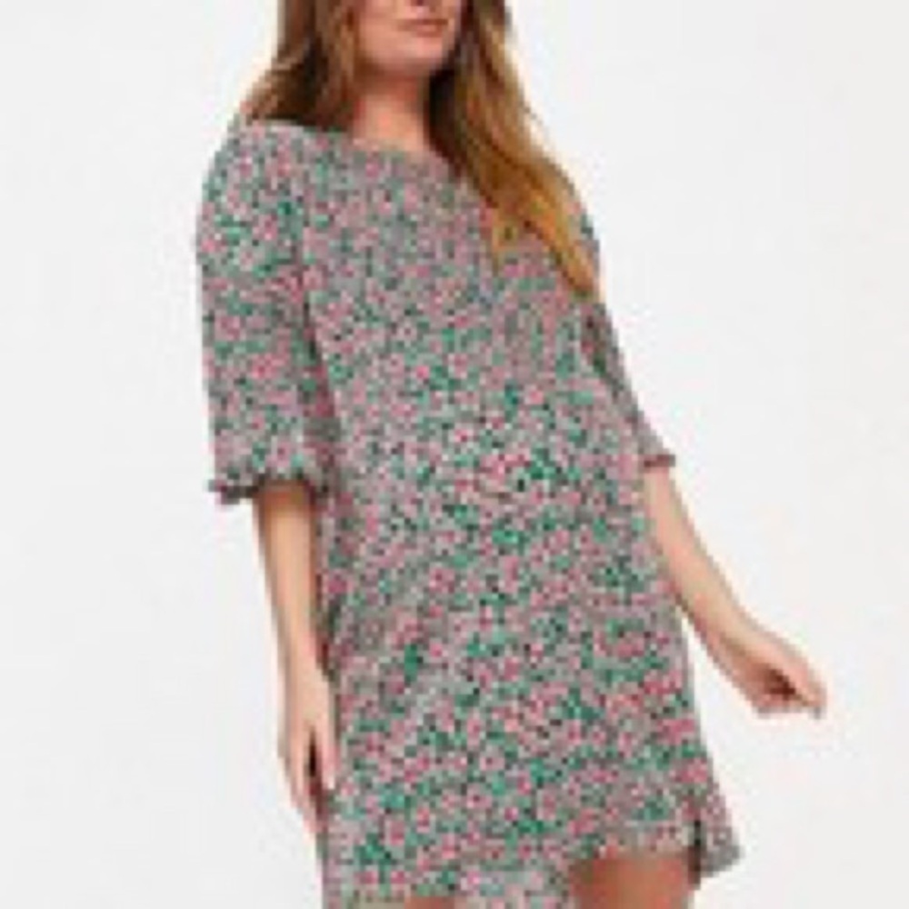 ASOS maternity mini pluses crew neck dress pink green floral
